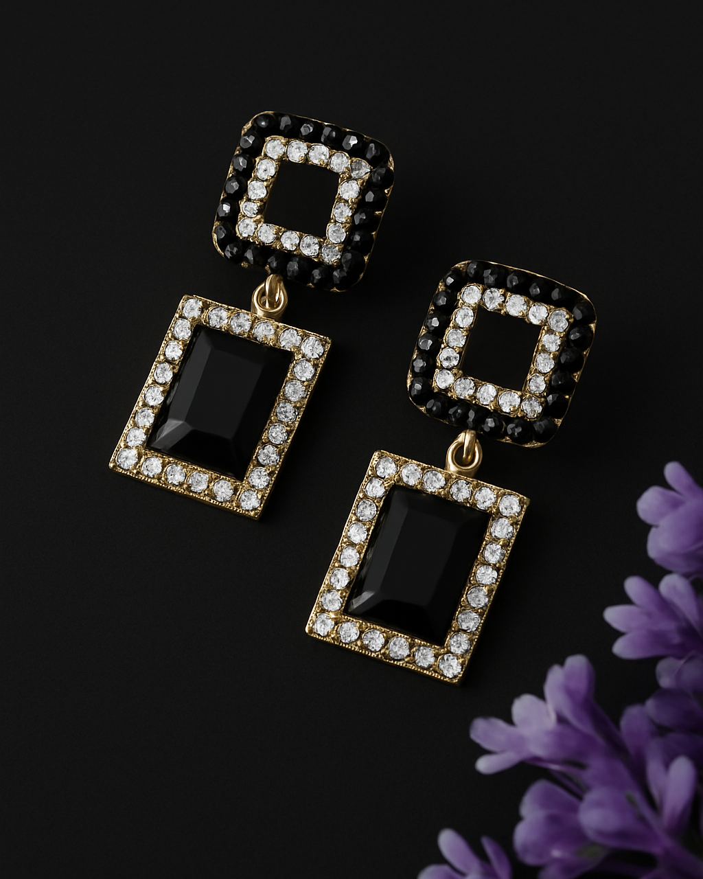 🖤 Black Crystal Geometric Earrings ✨