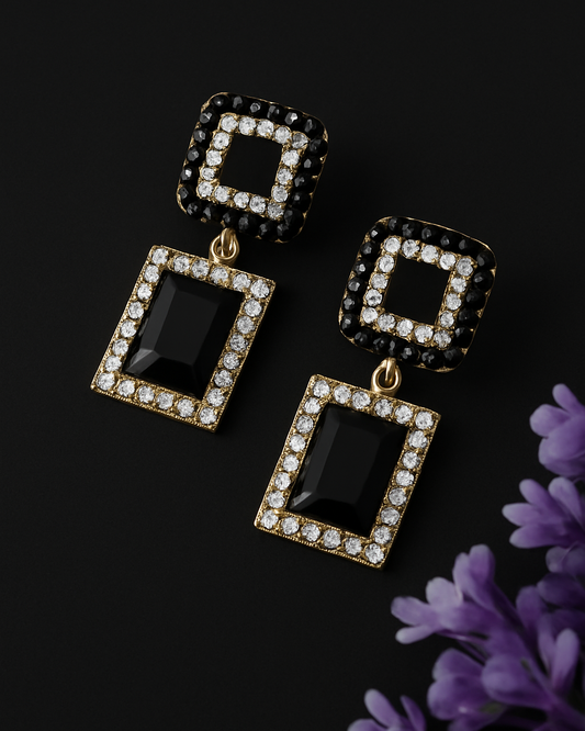 🖤 Black Crystal Geometric Earrings ✨
