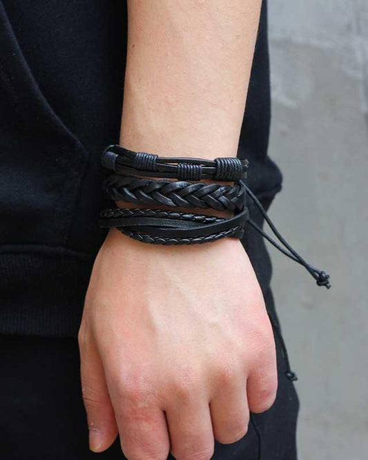 🖤 Stylish Multi-Layered Black Leather Handband