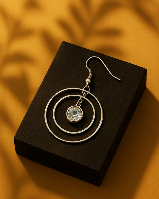 Double Hoop Dangle Earring with Crystal Charm