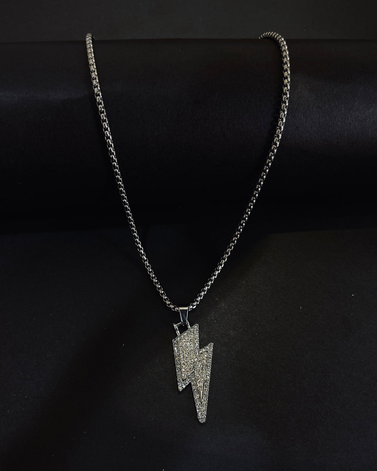 Silver Cuban Link Chain with Lightning Bolt Pendant