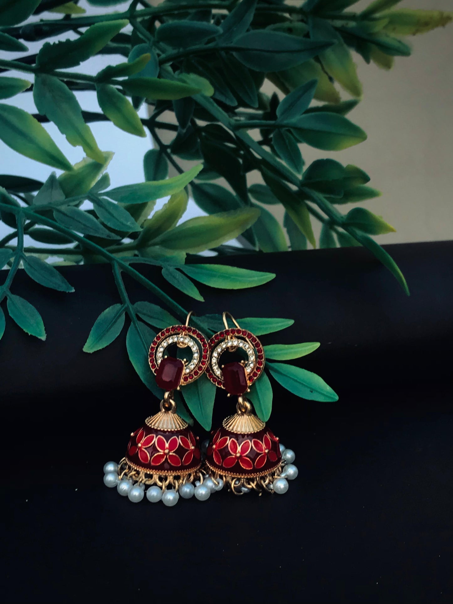 Ruby Blossom Jhumka Earrings