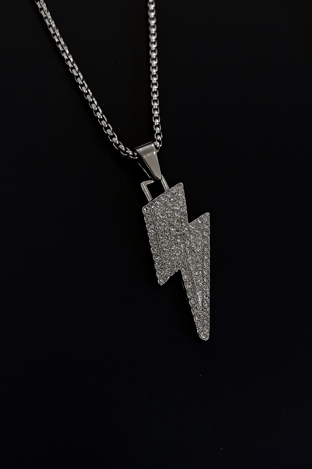 Silver Cuban Link Chain with Lightning Bolt Pendant
