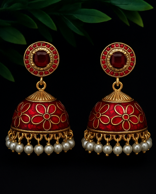 Ruby Blossom Jhumka Earrings