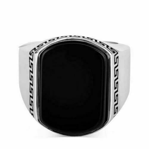 Black Onyx Signet Ring with Greek Key Design