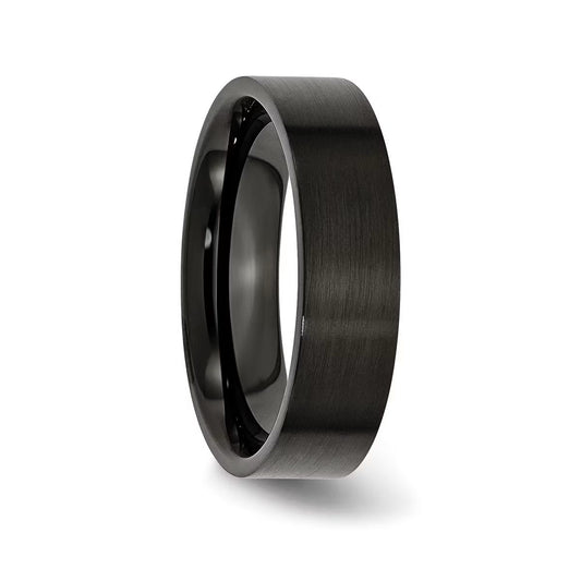 Chisel Stainless Steel Brushed Black IP-plated 6mm Flat Band Ring